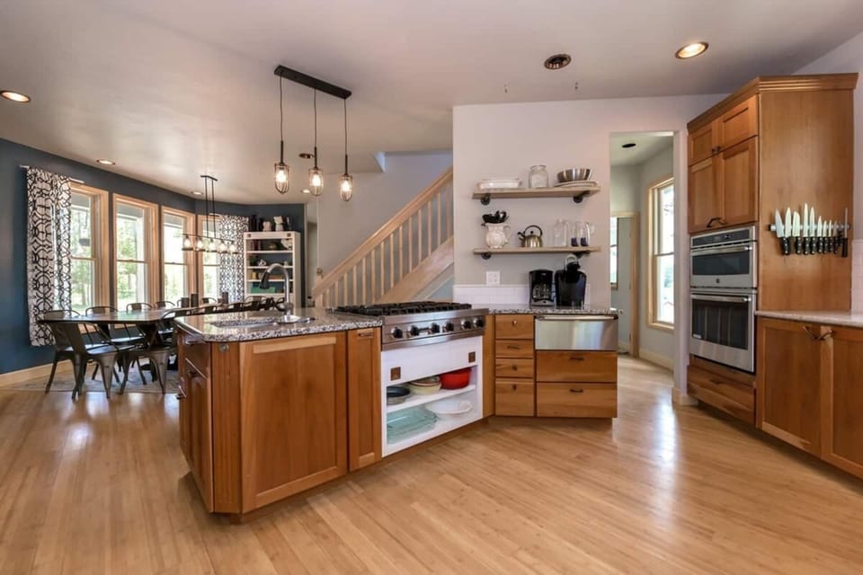 Kitchen is open to dining area. 