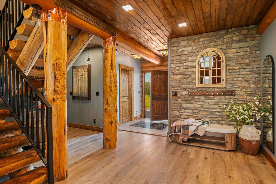 Custom wood carvings offer a warm welcome!
