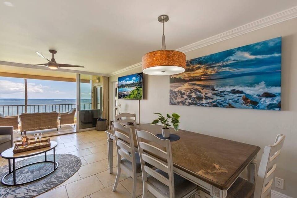 Dining table with bench for 6 people.
