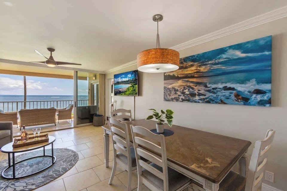 Dining table with bench for 6 people.