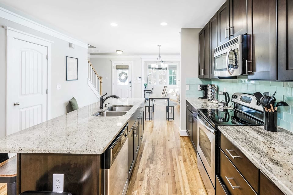 A sleek, modern kitchen with clean lines and all the essentials for a comfortable stay.