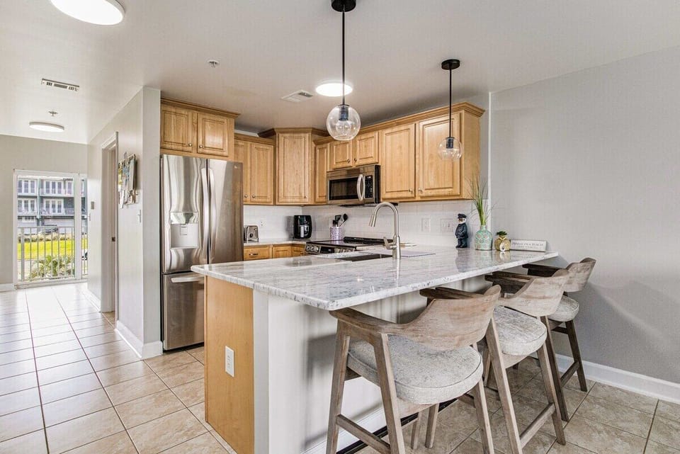 Enjoy the Fully Stocked Kitchen for Cooking Meals with your family. We also have a toaster, blender, microwave, air fryer, and Keurig Coffee Maker.