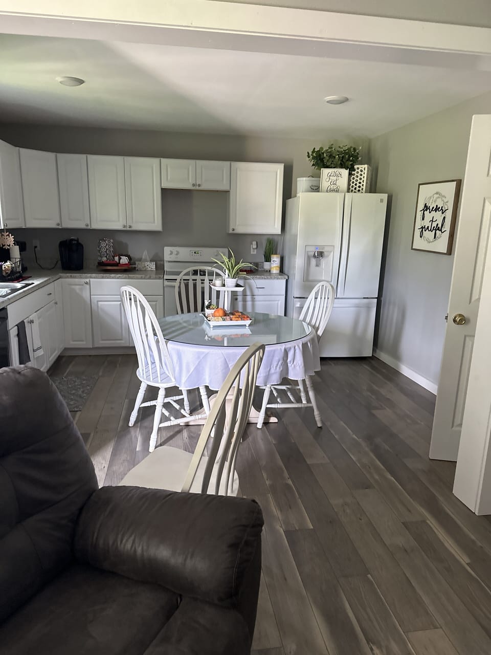 The dining and the kitchen area