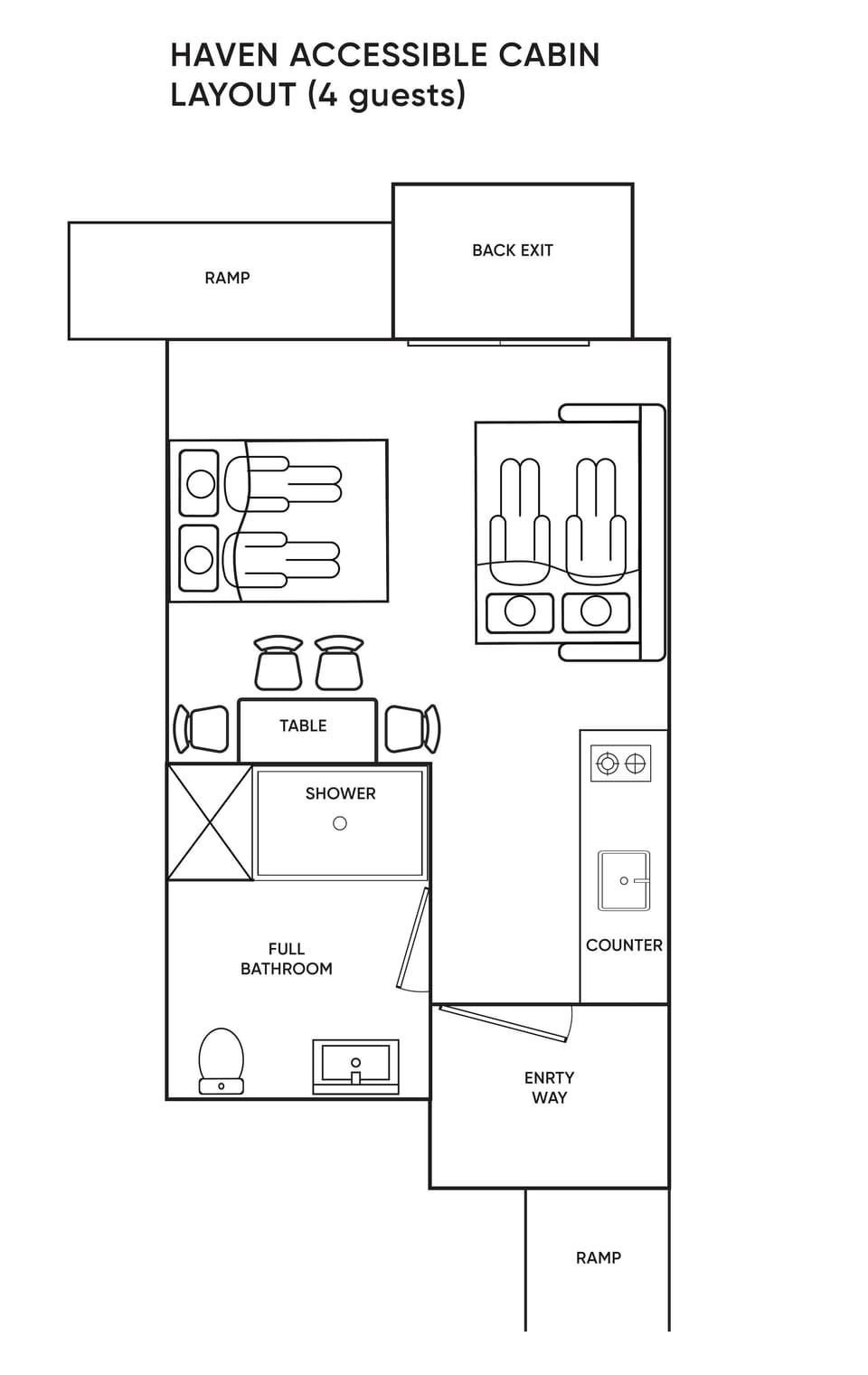 The Haven Accessible cabin layout for 4 guests