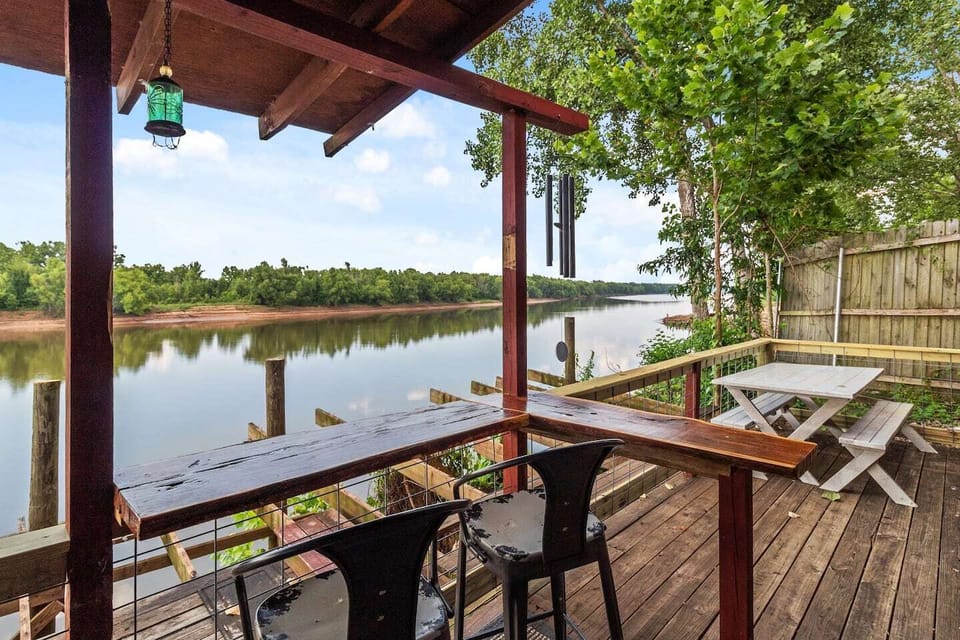 Outdoor cedar bar. 