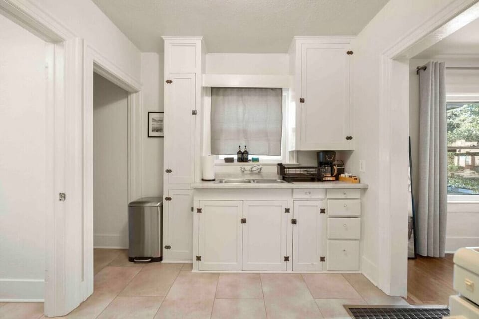 The kitchen has ample cupboard storage