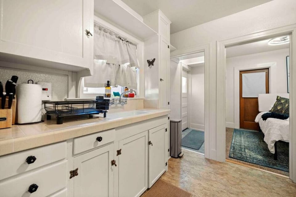 Plenty of cupboard space available in the kitchen area