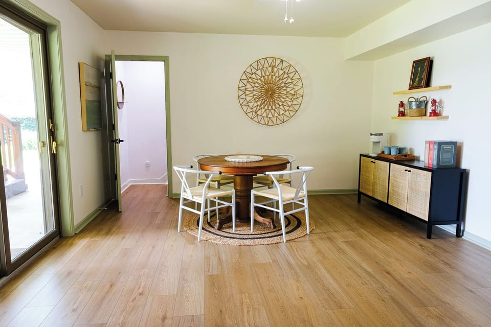 Downstairs Living Room: Keurig, game & puzzle cabinet, game/dining table
