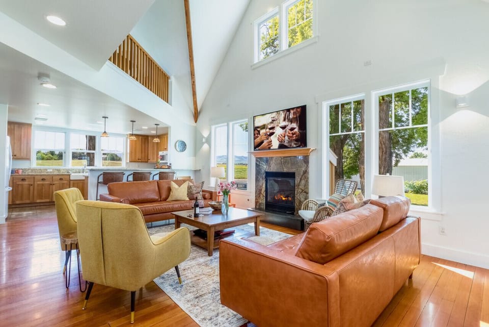 Living room and kitchen and a sneak peek to the loft