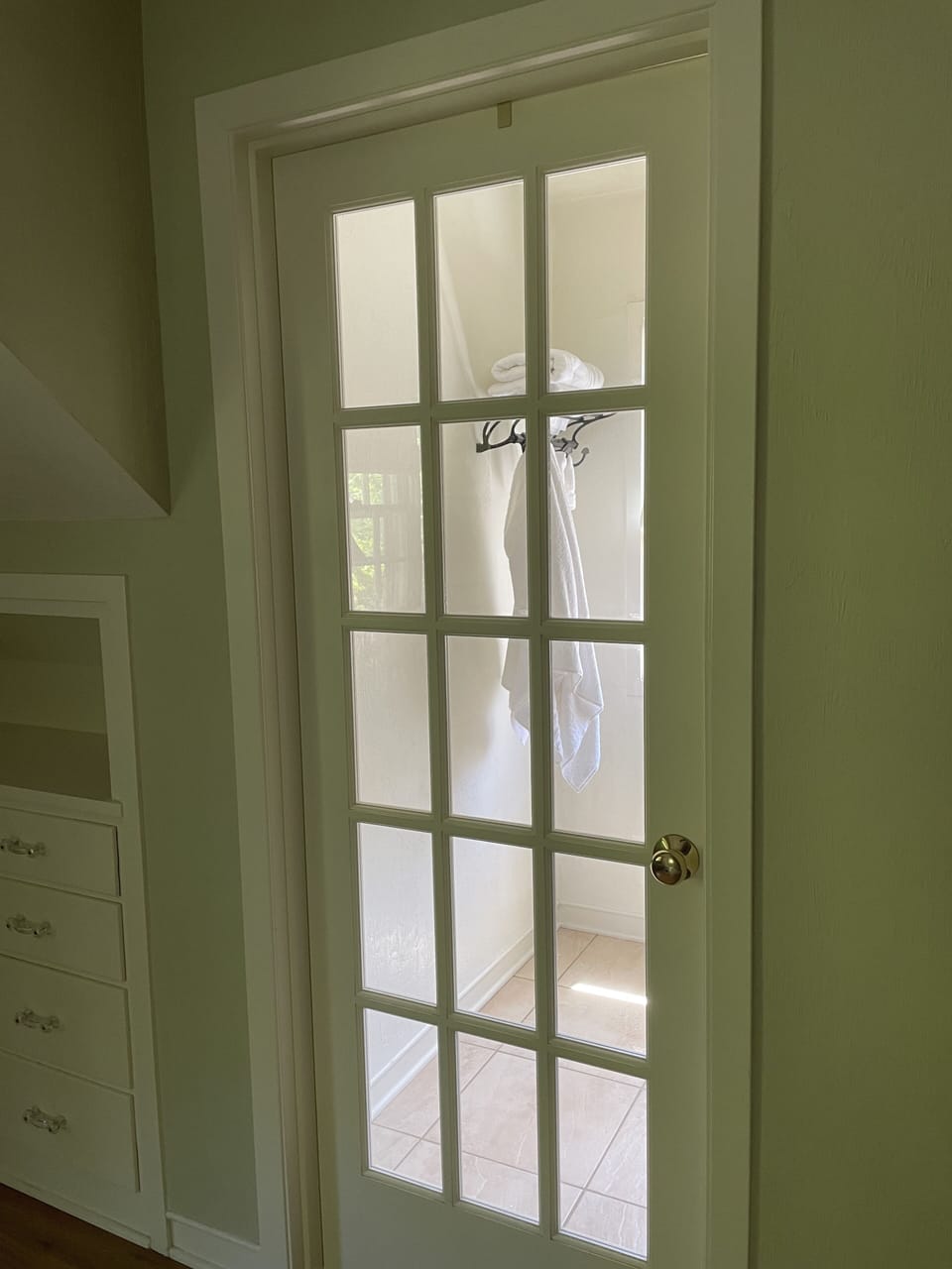 Bathroom door to oversized shower