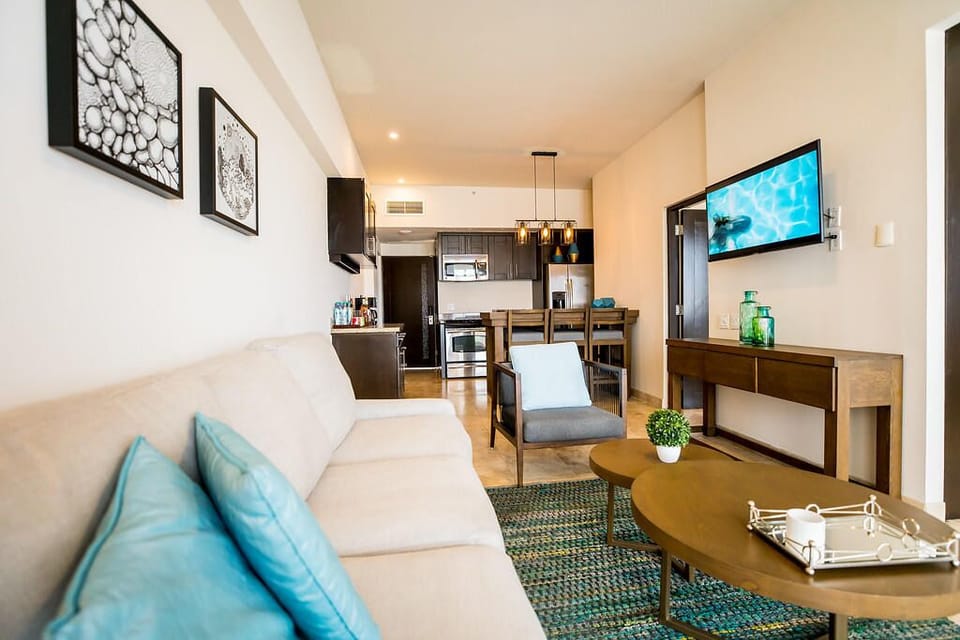 Gather on the roomy sofa after a beach day.