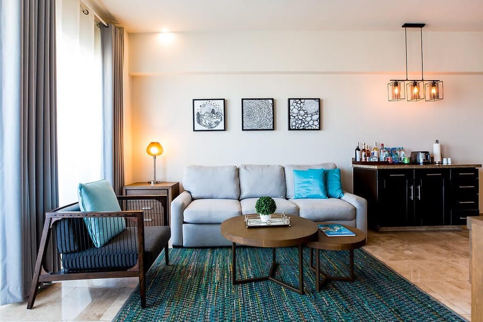 Settle in with cocktails and cozy seating after a full day.