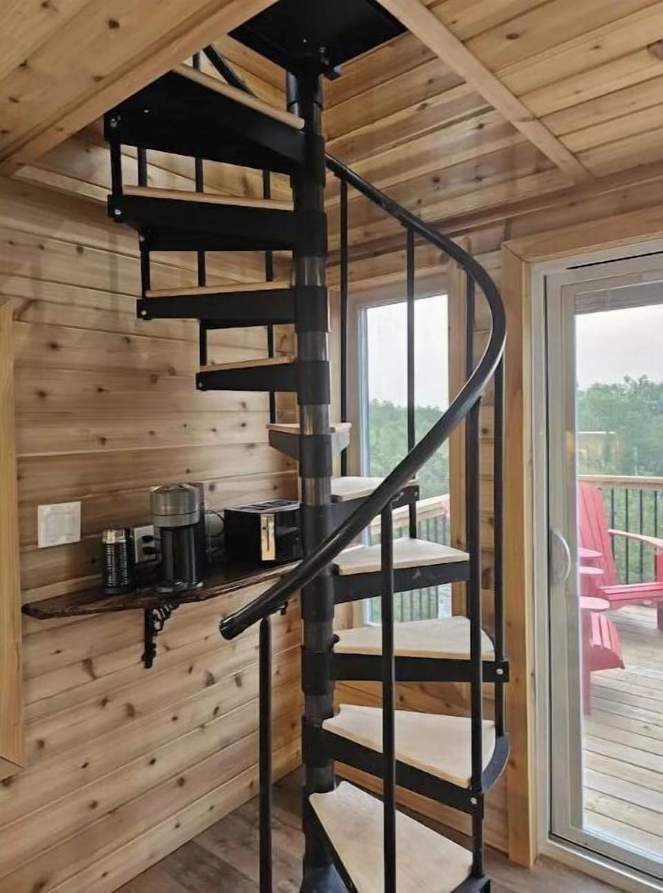 Spiral staircase leading to the bedroom