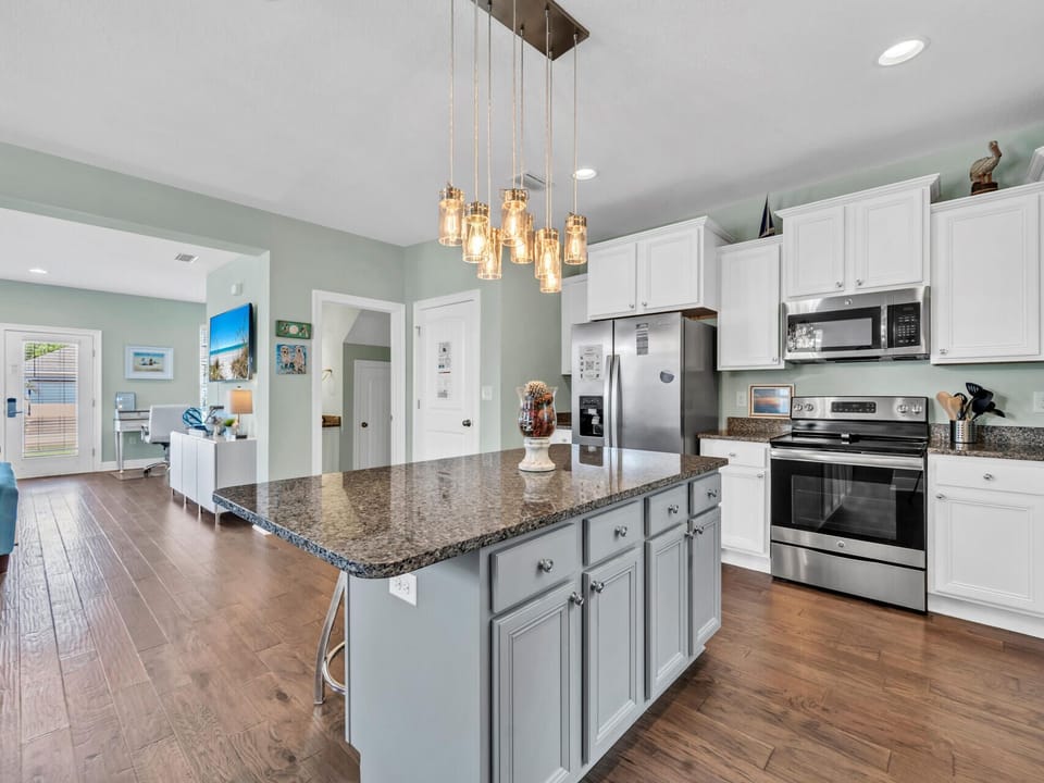 Kitchen island is great for gatherings!