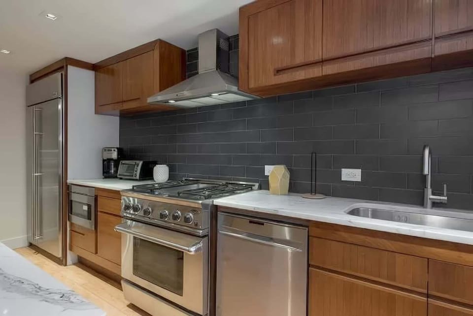 Kitchen with high-end appliances.