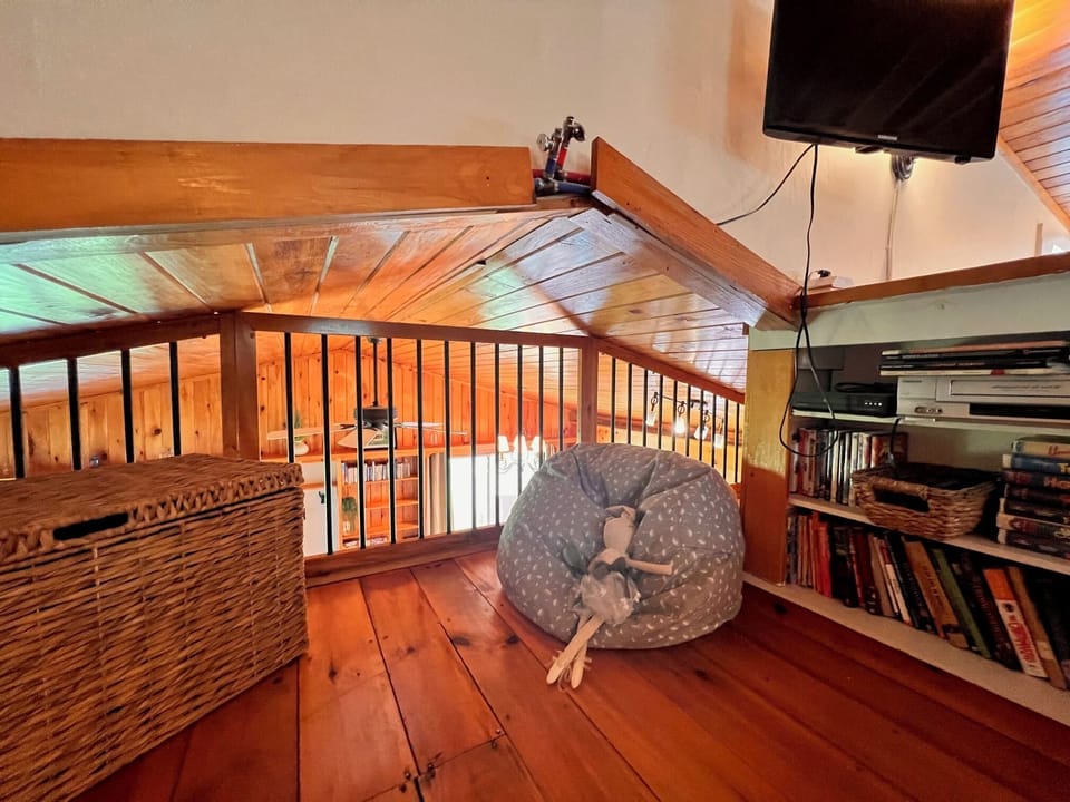 Kids area in loft with TV and books