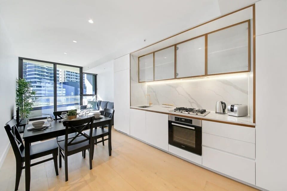 The living and kitchen area.