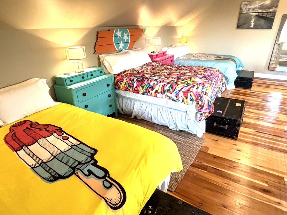 Upstairs Loft: 4 in 1 room = bedroom, bathroom, living room, playroom