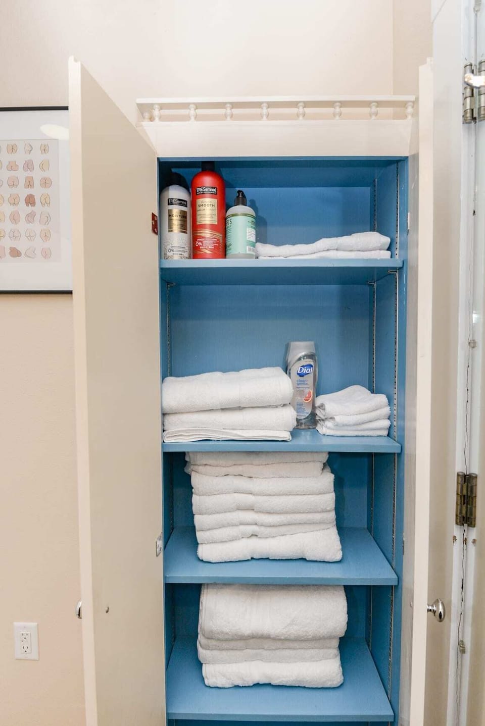 Crisp towels and essential products are provided for guests
