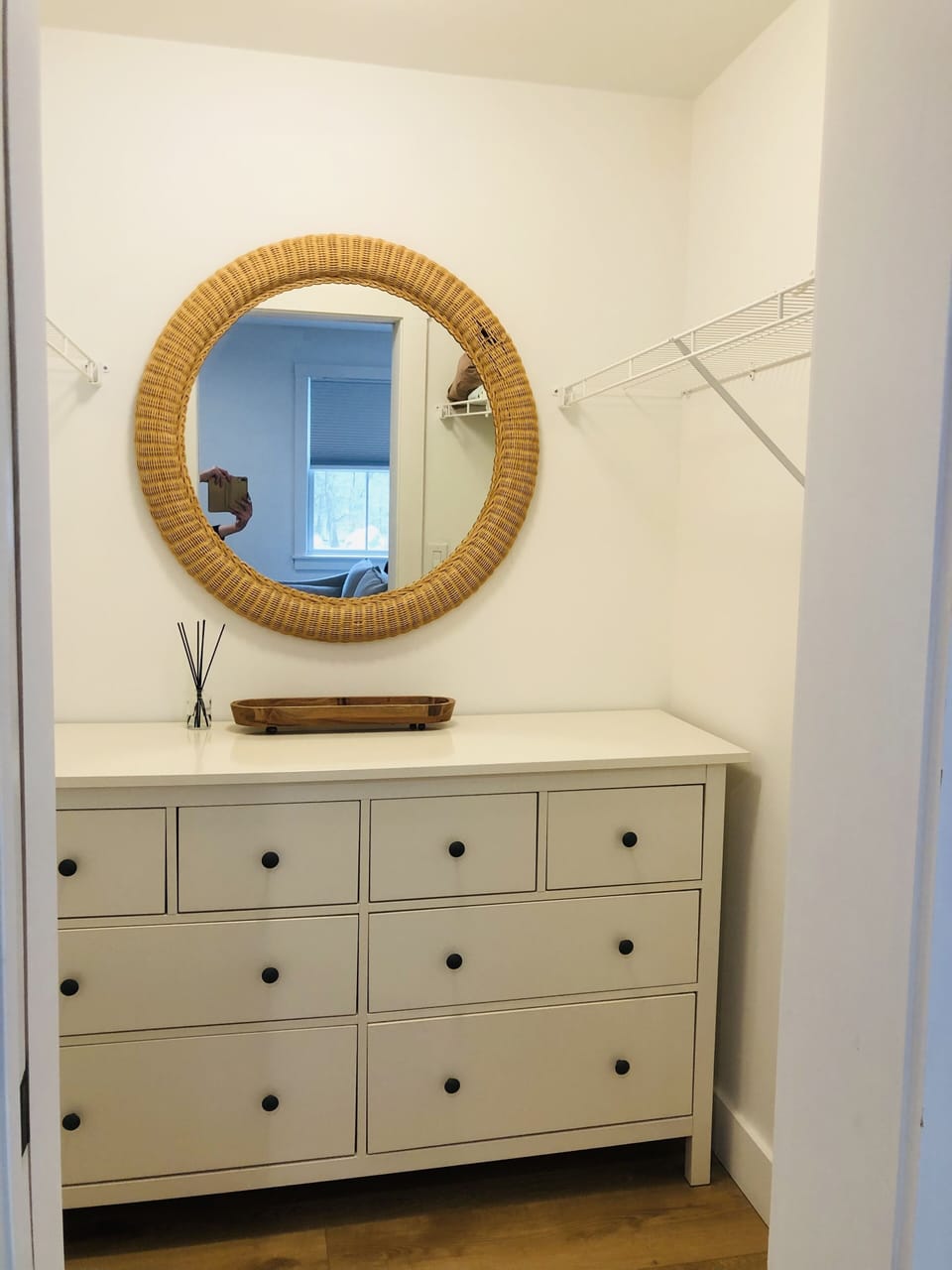 An abundance of storage in this wall in closet