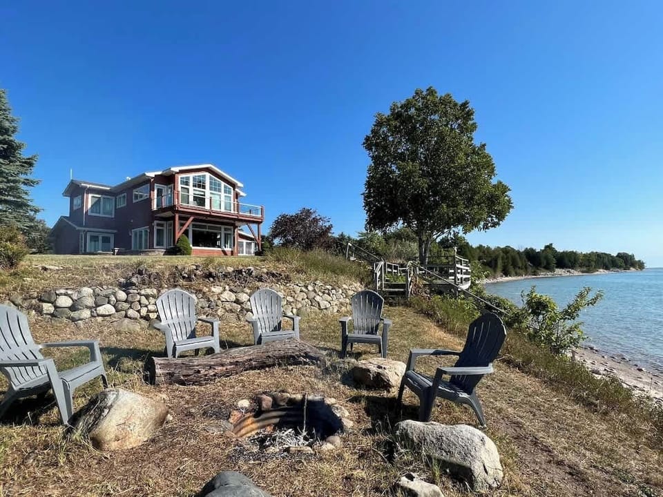 fire pit overlooking the lake