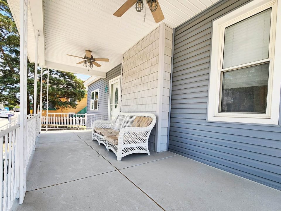 Front porch, with a beach block view