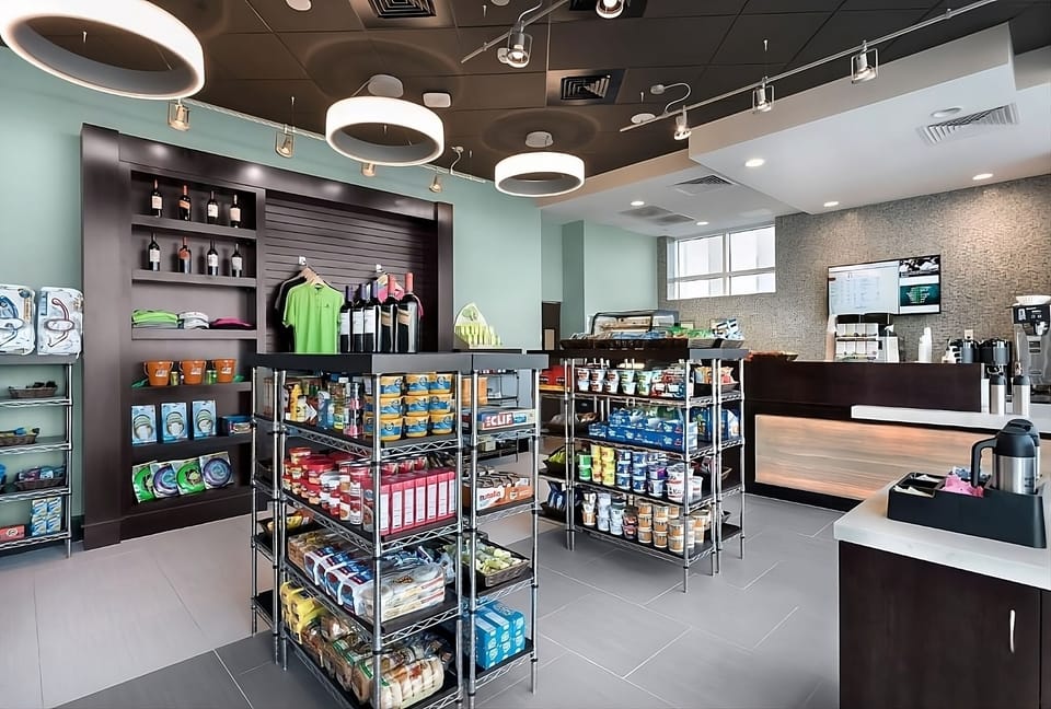 Grab quick snacks and essentials anytime in the bright market.