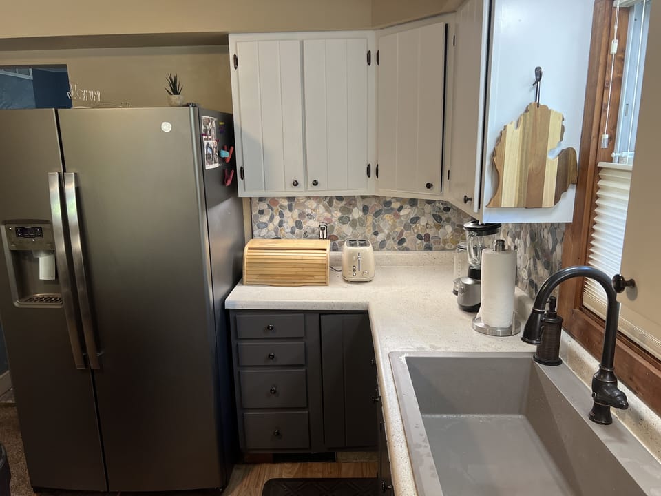 Ice maker on fridge. Blender. Hot water boiler.