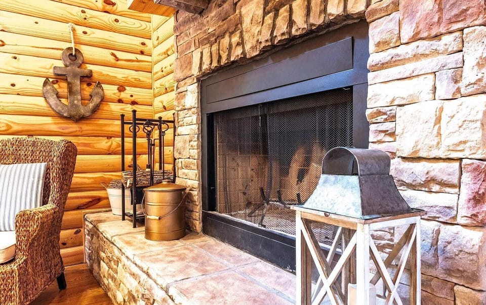 Indoor Stone Fireplace
