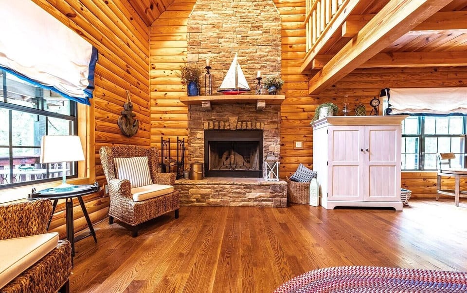 Stone Fireplace and TV access