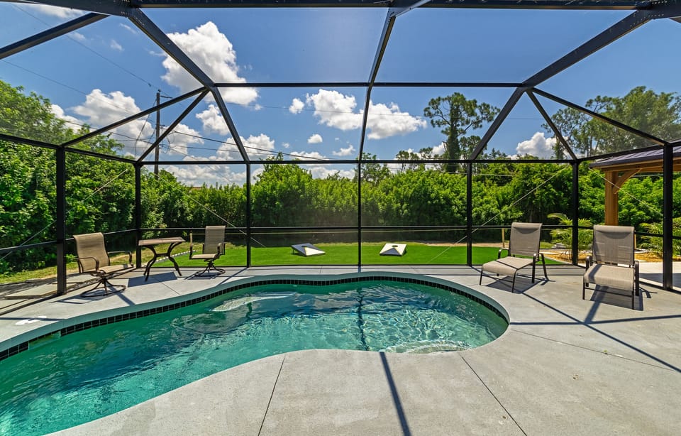 Sparkling pool with spacious and secluded yard