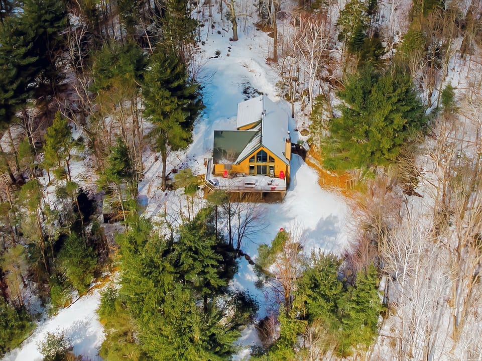 The cabin is secluded but only 6 min to Whiteface and 18 min to Lake Placid