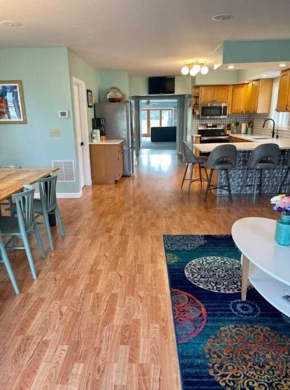 Spacious dinning area with smart tv