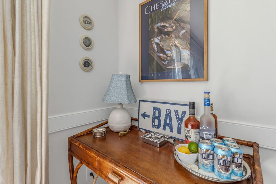 Bar set up in dining area; or can be used as a remote work area