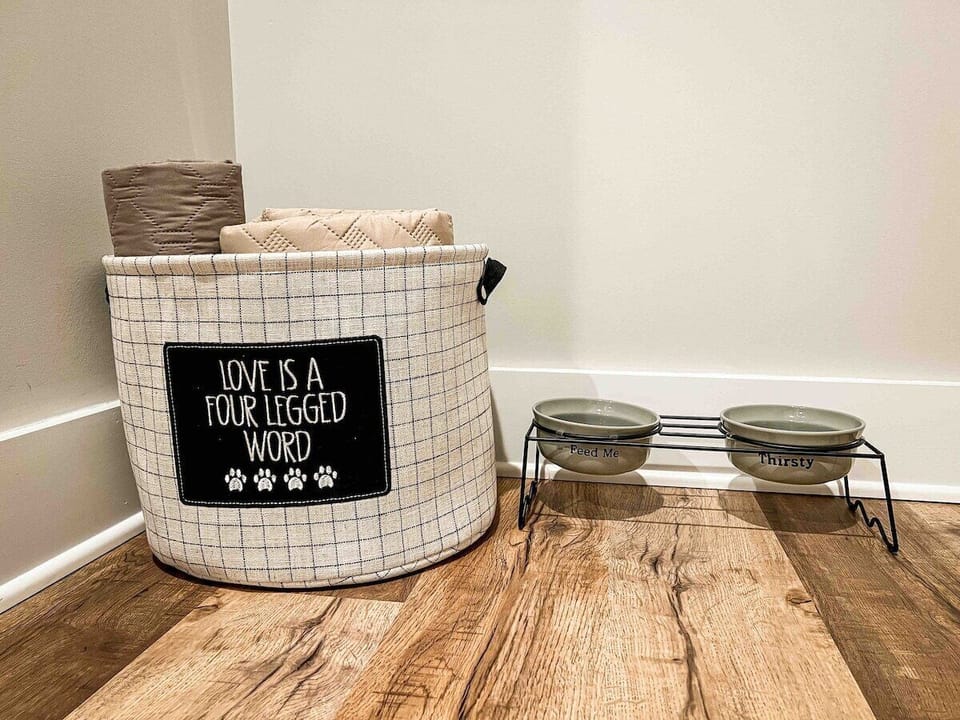Amenities for our four legged friends include waste bags, food/water bowls, dog blankets, and lint rollers. 