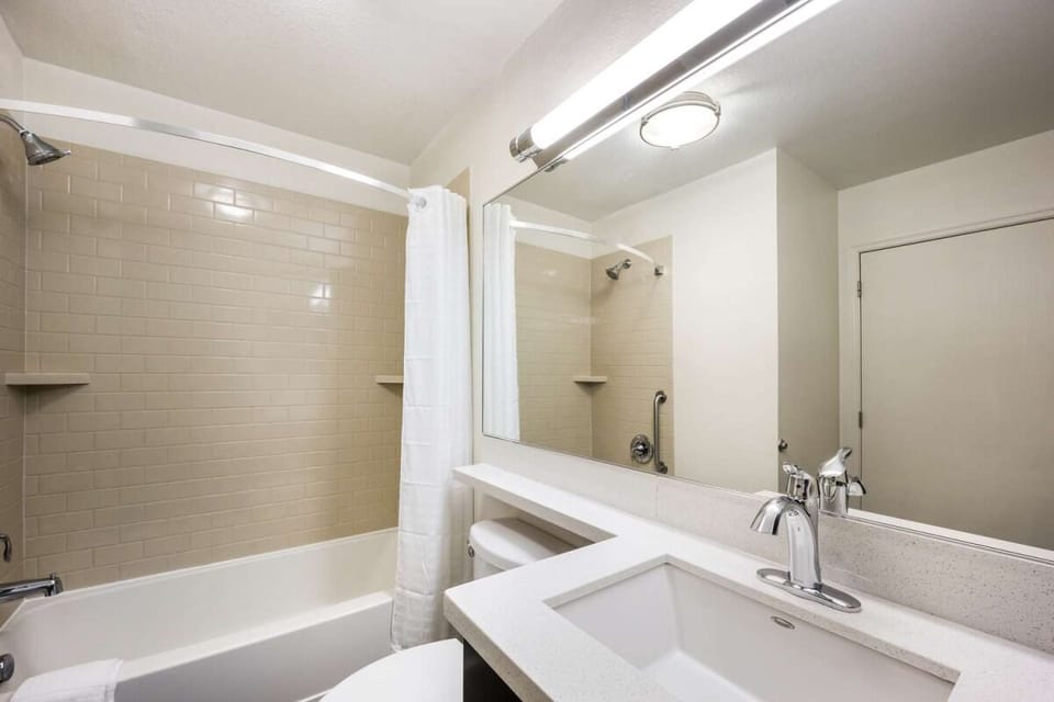 Start your day with a clean, spacious vanity and mirror.