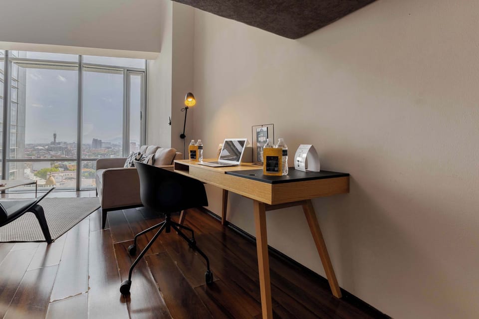 Comfortable workspace included.


