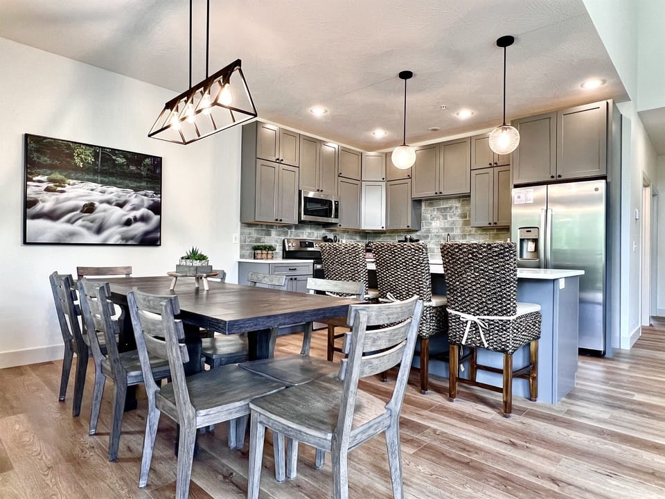 Dining table that seats 8 with extra bar seating!