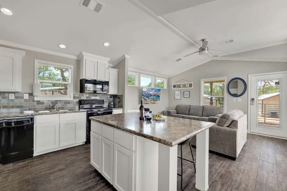 Open concept kitchen and living room.