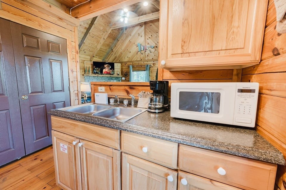 Indoors, Microwave, Oven, Hardwood, Stained Wood