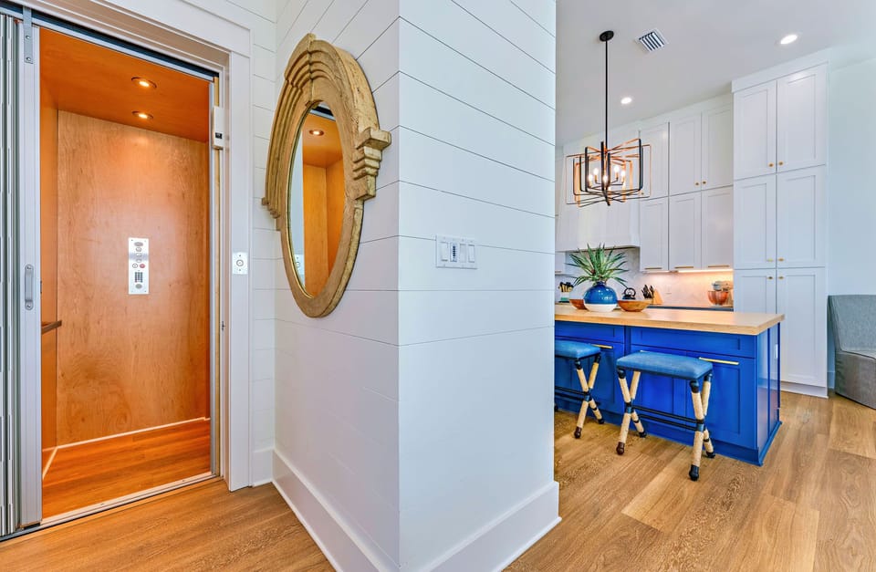 Elevator to top floor.