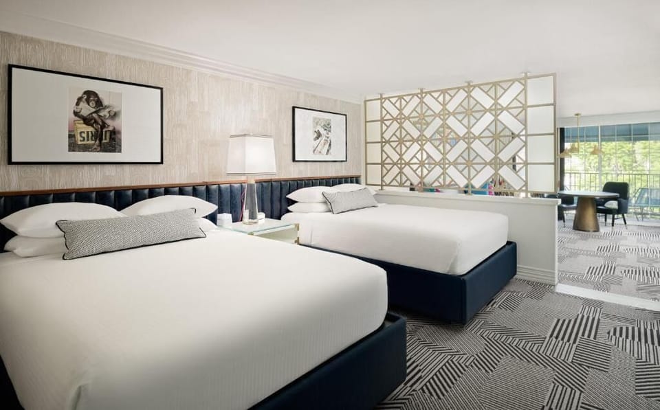 Stretch out comfortably with two plush beds and airy space.