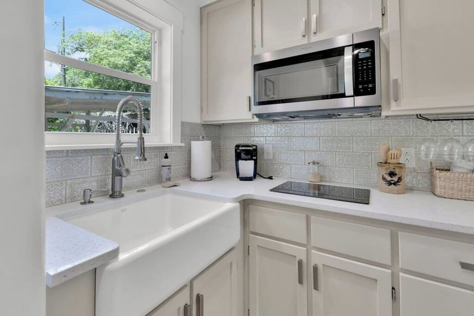 Deep farmhouse sink with views