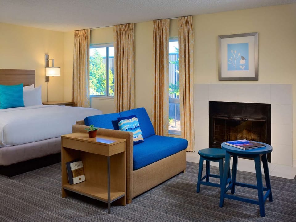 Settle in by the fireplace after a day of exploring.