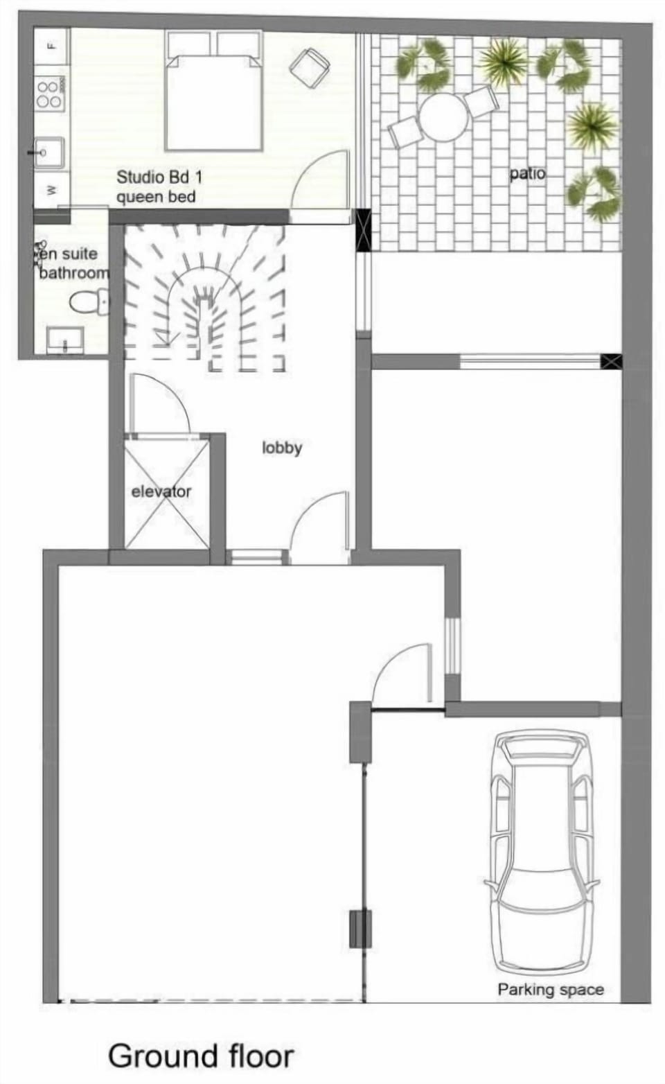 Studio is located on the 1st/ground floor