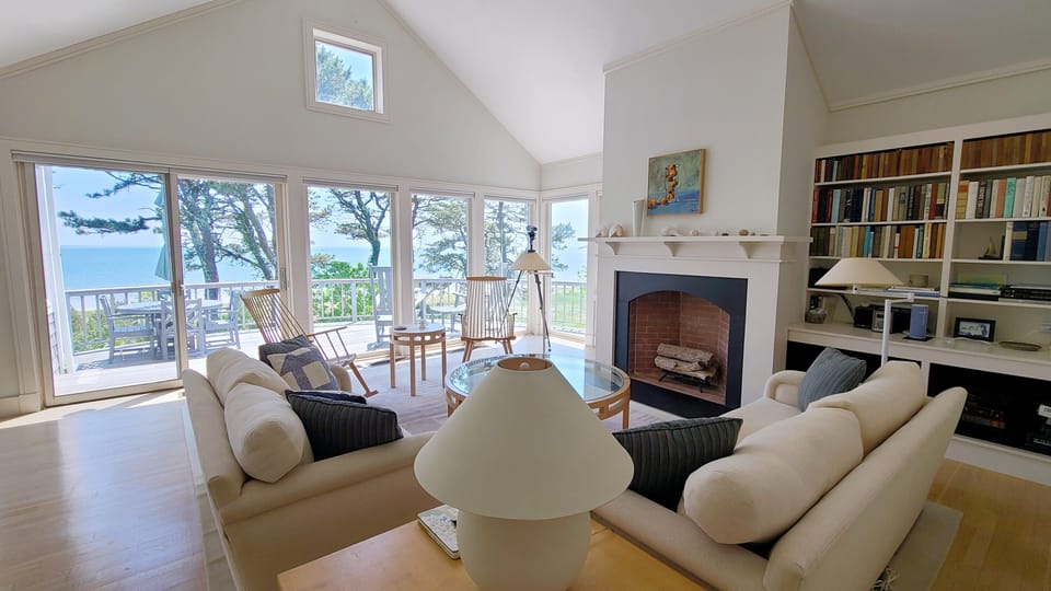 Living room with comfortable seating and fantastic harbor views