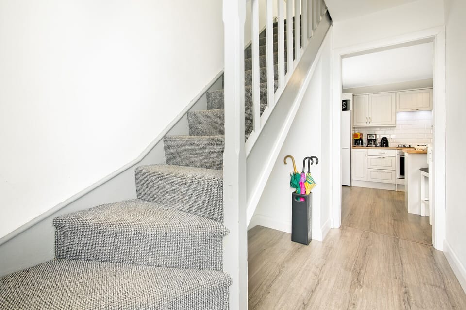The downstairs entrance provides easy access to our 2-story home.