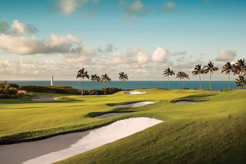 Stroll across rolling greens with endless ocean horizons beyond.