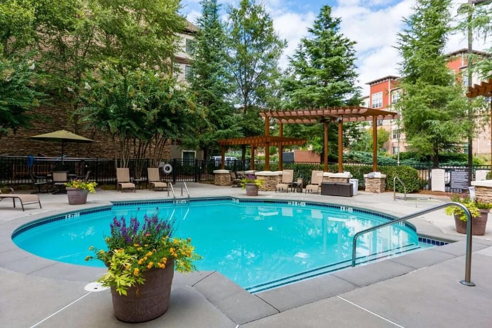Dive into a serene pool escape surrounded by greenery.