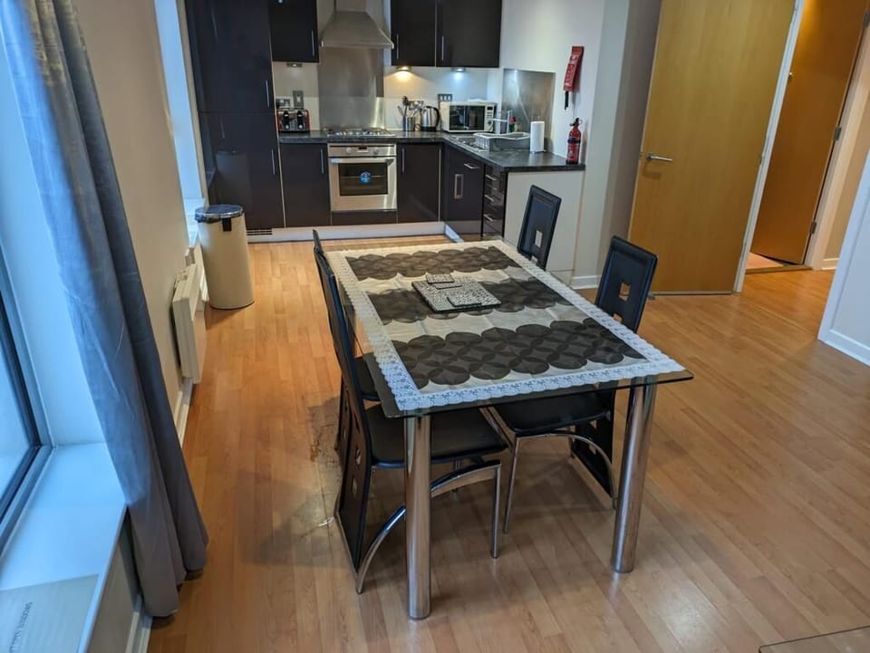 Dinning, built in dishwater, fridge/freezer, oven, microwave and toaster.